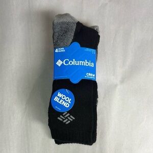 New Columbia Socks Men’s 4 Pairs Black & Gray Wool Blend Crew Socks Casual